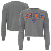 New York Knicks Sportiqe Women's Varsity Collection Kacey Cropped Pullover Sweatshirt