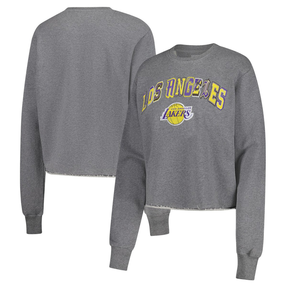 Los Angeles Lakers Sportiqe Women's Varsity Collection Kacey Cropped Pullover Sweatshirt