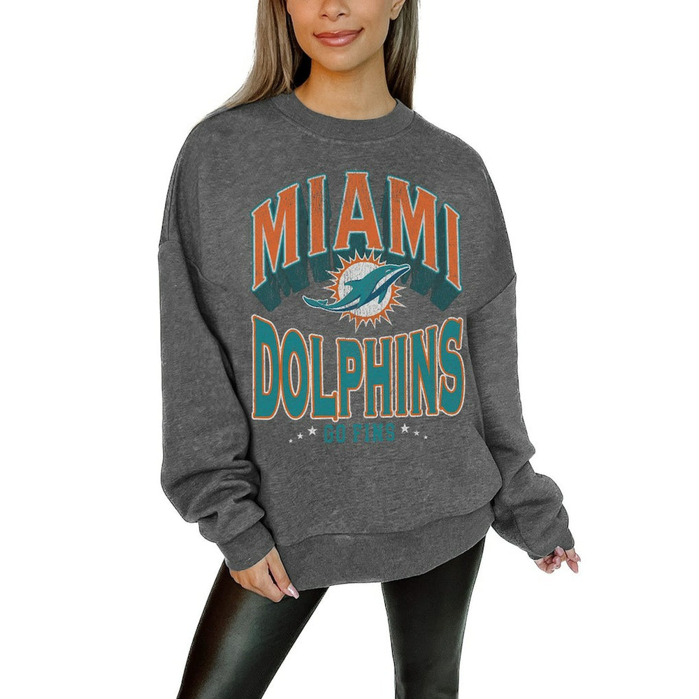 Gameday Couture Women's Oversized Long Weekend Premium Fleece Drop Shoulder Pullover Sweatshirt - Miami Dolphins Pullover