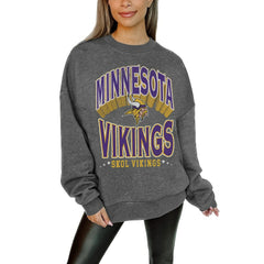 Gameday Couture Women's Oversized Long Weekend Premium Fleece Drop Shoulder Pullover Sweatshirt - Minnesota Vikings Pullover