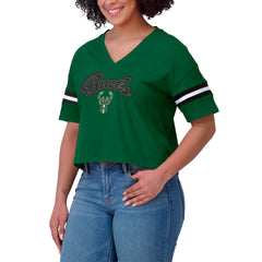 Milwaukee Bucks WEAR by Erin Andrews Women's Color Block Boxy V-Neck T-Shirt