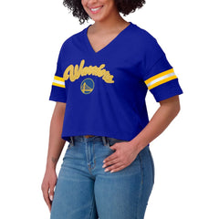 Golden State Warriors WEAR by Erin Andrews Women's Plus Size Color Block Boxy V-Neck T-Shirt sale