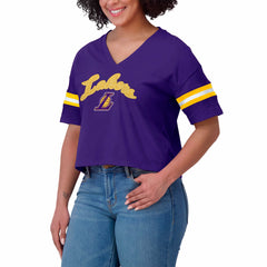 Los Angeles Lakers WEAR by Erin Andrews Women's Plus Size Color Block Boxy V-Neck T-Shirt