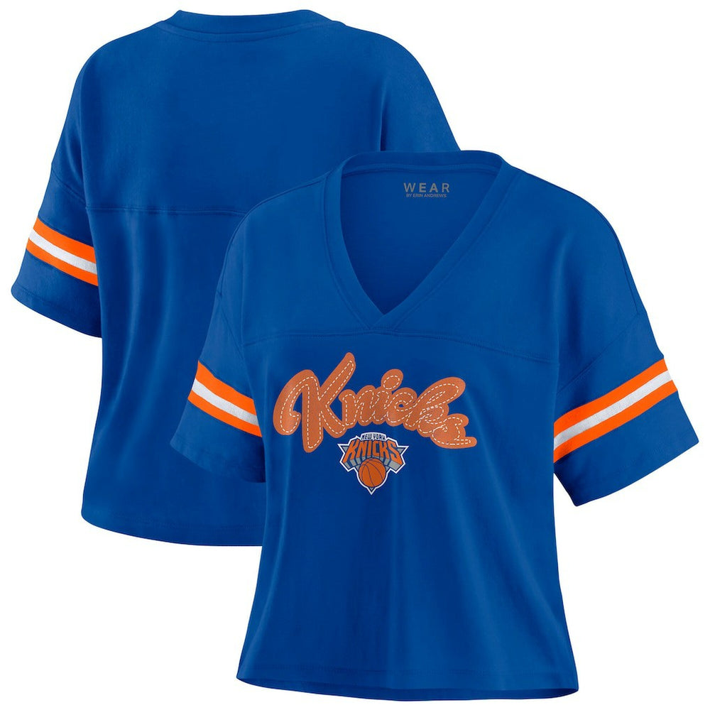 New York Knicks WEAR by Erin Andrews Women's Plus Size Color Block Boxy V-Neck T-Shirt