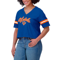 New York Knicks WEAR by Erin Andrews Women's Plus Size Color Block Boxy V-Neck T-Shirt