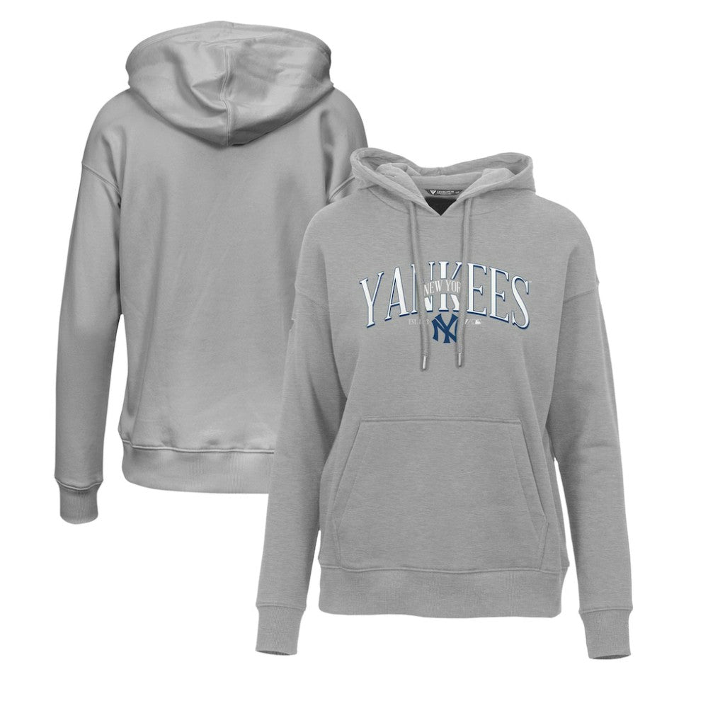 Gray New York Yankees Levelwear Women's Adorn Cooperstown Collection Retro Spellout Pullover Hoodie