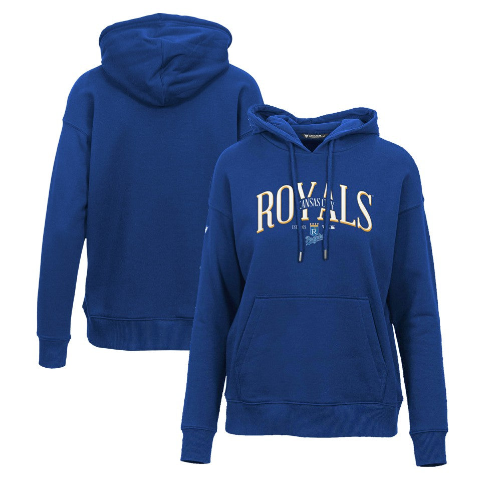 Royal Kansas City Royals Levelwear Women's Adorn Cooperstown Collection Retro Spellout Pullover Hoodie