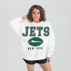 Gameday Couture Women's Sunday Drives Oversized Crewneck Pullover Sweatshirt - New York Jets Pullover