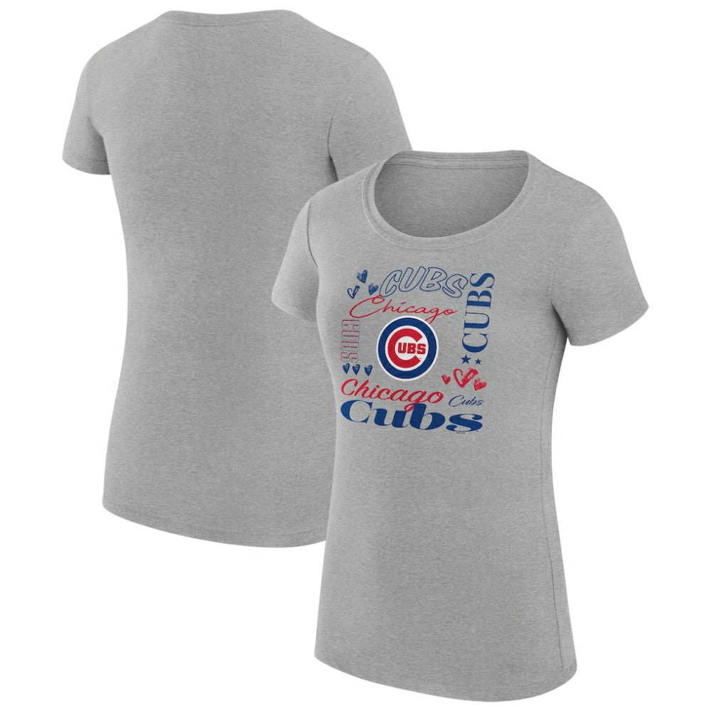Heather Gray Chicago Cubs G-III 4Her by Carl Banks Women's Super-Slim Fit Lightweight Collage Team Graphic Crew Neck T-Shirt