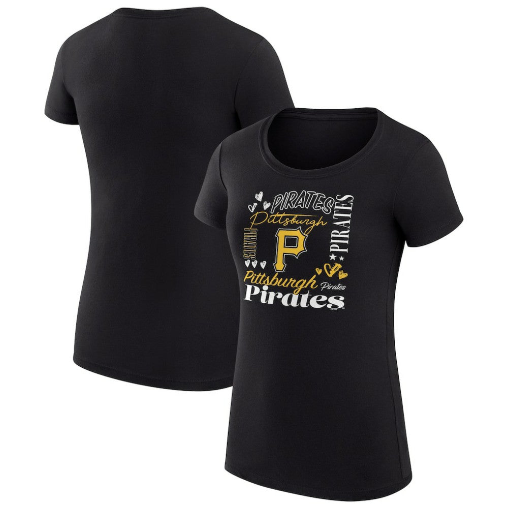 Black Pittsburgh Pirates G-III 4Her by Carl Banks Women's Super-Slim Fit Lightweight Collage Team Graphic Crew Neck T-Shirt