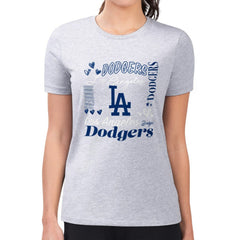 Heather Gray Los Angeles Dodgers G-III 4Her by Carl Banks Women's Super-Slim Fit Lightweight Collage Team Graphic Crew Neck T-Shirt
