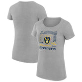 Heather Gray Milwaukee Brewers G-III 4Her by Carl Banks Women's Super-Slim Fit Lightweight Collage Team Graphic Crew Neck T-Shirt