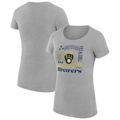 Heather Gray Milwaukee Brewers G-III 4Her by Carl Banks Women's Super-Slim Fit Lightweight Collage Team Graphic Crew Neck T-Shirt