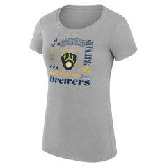 Heather Gray Milwaukee Brewers G-III 4Her by Carl Banks Women's Super-Slim Fit Lightweight Collage Team Graphic Crew Neck T-Shirt