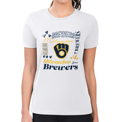 White Milwaukee Brewers G-III 4Her by Carl Banks Women's Super-Slim Fit Lightweight Collage Team Graphic Crew Neck T-Shirt