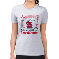 Heather Gray St. Louis Cardinals G-III 4Her by Carl Banks Women's Super-Slim Fit Lightweight Collage Team Graphic Crew Neck T-Shirt