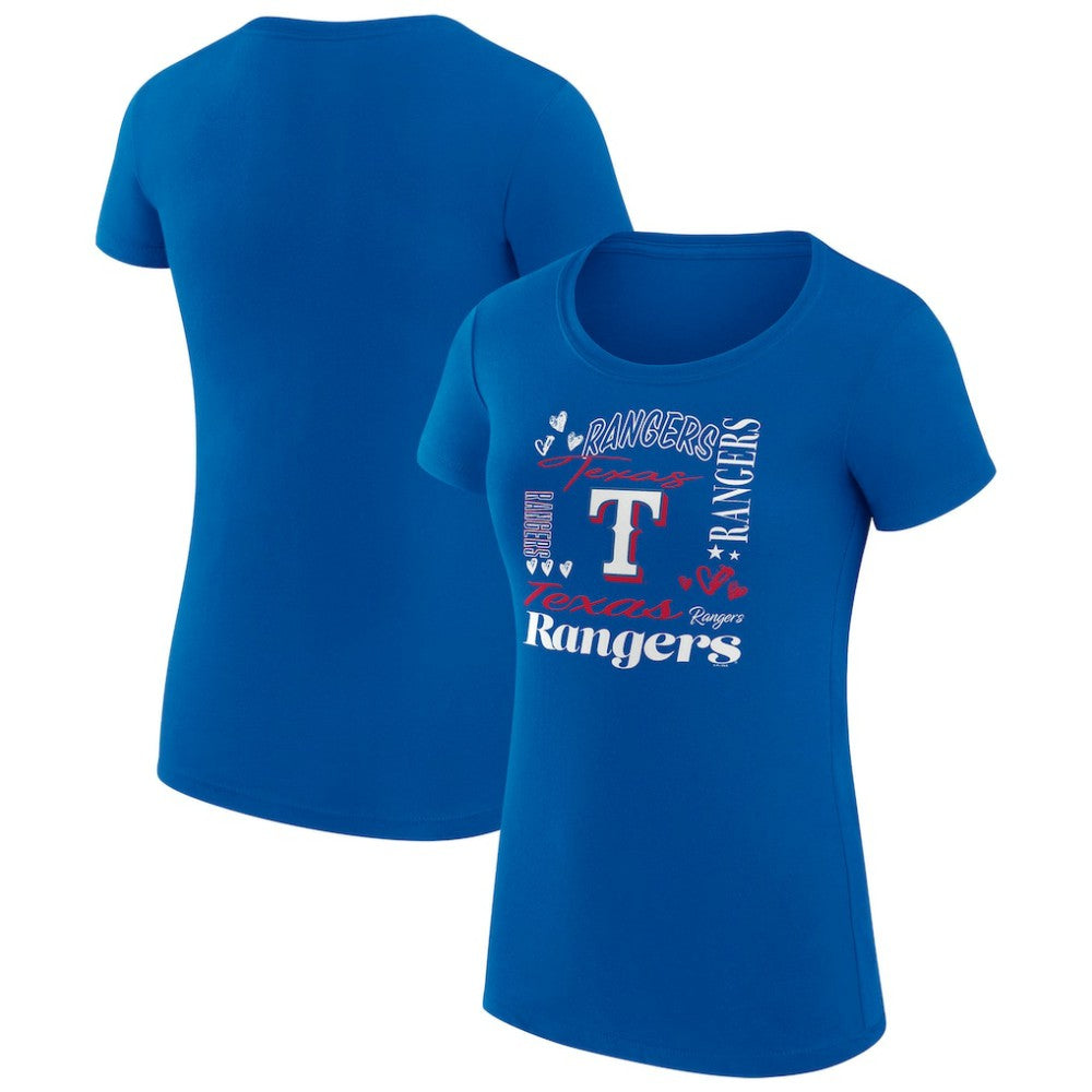 Royal Texas Rangers G-III 4Her by Carl Banks Women's Super-Slim Fit Lightweight Collage Team Graphic Crew Neck T-Shirt
