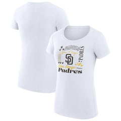 White San Diego Padres G-III 4Her by Carl Banks Women's Super-Slim Fit Lightweight Collage Team Graphic Crew Neck T-Shirt