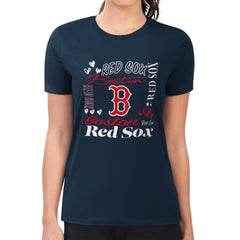 Navy Boston Red Sox G-III 4Her by Carl Banks Women's Super-Slim Fit Lightweight Collage Team Graphic Crew Neck T-Shirt