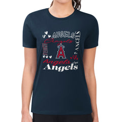 Navy Los Angeles Angels G-III 4Her by Carl Banks Women's Super-Slim Fit Lightweight Collage Team Graphic Crew Neck T-Shirt
