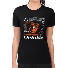 Black Baltimore Orioles G-III 4Her by Carl Banks Women's Super-Slim Fit Lightweight Collage Team Graphic Crew Neck T-Shirt