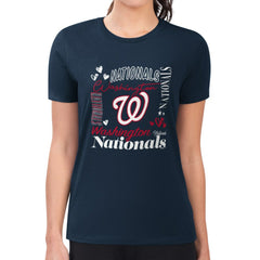 Navy Washington Nationals G-III 4Her by Carl Banks Women's Super-Slim Fit Lightweight Collage Team Graphic Crew Neck T-Shirt