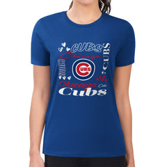 Royal Chicago Cubs G-III 4Her by Carl Banks Women's Super-Slim Fit Lightweight Collage Team Graphic Crew Neck T-Shirt