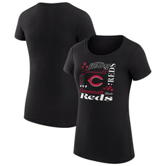 Black Cincinnati Reds G-III 4Her by Carl Banks Women's Super-Slim Fit Lightweight Collage Team Graphic Crew Neck T-Shirt
