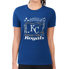 Royal Kansas City Royals G-III 4Her by Carl Banks Women's Super-Slim Fit Lightweight Collage Team Graphic Crew Neck T-Shirt