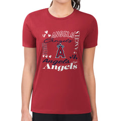 Red Los Angeles Angels G-III 4Her by Carl Banks Women's Super-Slim Fit Lightweight Collage Team Graphic Crew Neck T-Shirt