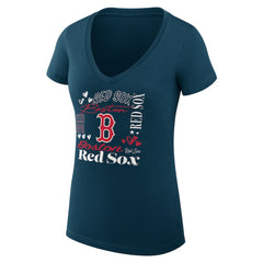 Navy Boston Red Sox G-III 4Her by Carl Banks Women's Super-Slim Fit Lightweight Collage Team Graphic V-Neck T-Shirt