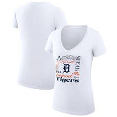 White Detroit Tigers G-III 4Her by Carl Banks Women's Super-Slim Fit Lightweight Collage Team Graphic V-Neck T-Shirt