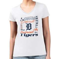 White Detroit Tigers G-III 4Her by Carl Banks Women's Super-Slim Fit Lightweight Collage Team Graphic V-Neck T-Shirt