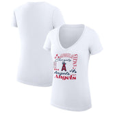 White Los Angeles Angels G-III 4Her by Carl Banks Women's Super-Slim Fit Lightweight Collage Team Graphic V-Neck T-Shirt