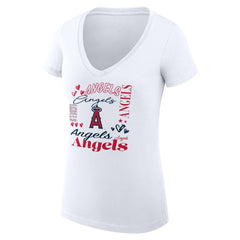 White Los Angeles Angels G-III 4Her by Carl Banks Women's Super-Slim Fit Lightweight Collage Team Graphic V-Neck T-Shirt