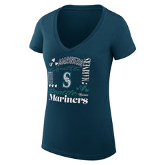 Navy Seattle Mariners G-III 4Her by Carl Banks Women's Super-Slim Fit Lightweight Collage Team Graphic V-Neck T-Shirt