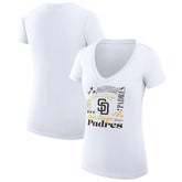 White San Diego Padres G-III 4Her by Carl Banks Women's Super-Slim Fit Lightweight Collage Team Graphic V-Neck T-Shirt