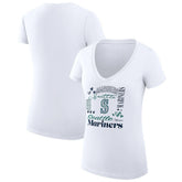 White Seattle Mariners G-III 4Her by Carl Banks Women's Super-Slim Fit Lightweight Collage Team Graphic V-Neck T-Shirt
