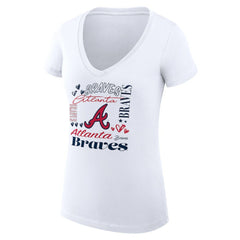 White Atlanta Braves G-III 4Her by Carl Banks Women's Super-Slim Fit Lightweight Collage Team Graphic V-Neck T-Shirt