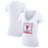 White Philadelphia Phillies G-III 4Her by Carl Banks Women's Super-Slim Fit Lightweight Collage Team Graphic V-Neck T-Shirt