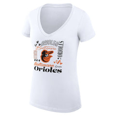 White Baltimore Orioles G-III 4Her by Carl Banks Women's Super-Slim Fit Lightweight Collage Team Graphic V-Neck T-Shirt