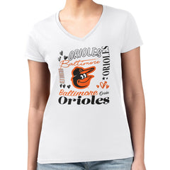 White Baltimore Orioles G-III 4Her by Carl Banks Women's Super-Slim Fit Lightweight Collage Team Graphic V-Neck T-Shirt