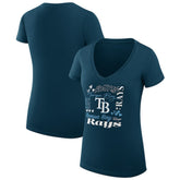 Navy Tampa Bay Rays G-III 4Her by Carl Banks Women's Super-Slim Fit Lightweight Collage Team Graphic V-Neck T-Shirt