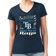 Navy Tampa Bay Rays G-III 4Her by Carl Banks Women's Super-Slim Fit Lightweight Collage Team Graphic V-Neck T-Shirt