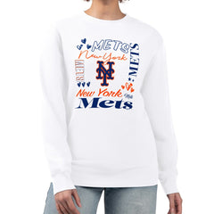 White New York Mets G-III 4Her by Carl Banks Women's Collage Team Graphic Fleece Pullover Hoodie