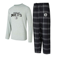 Brooklyn Nets Concepts Sport Petition Long Sleeve Top and Plaid Pant Set