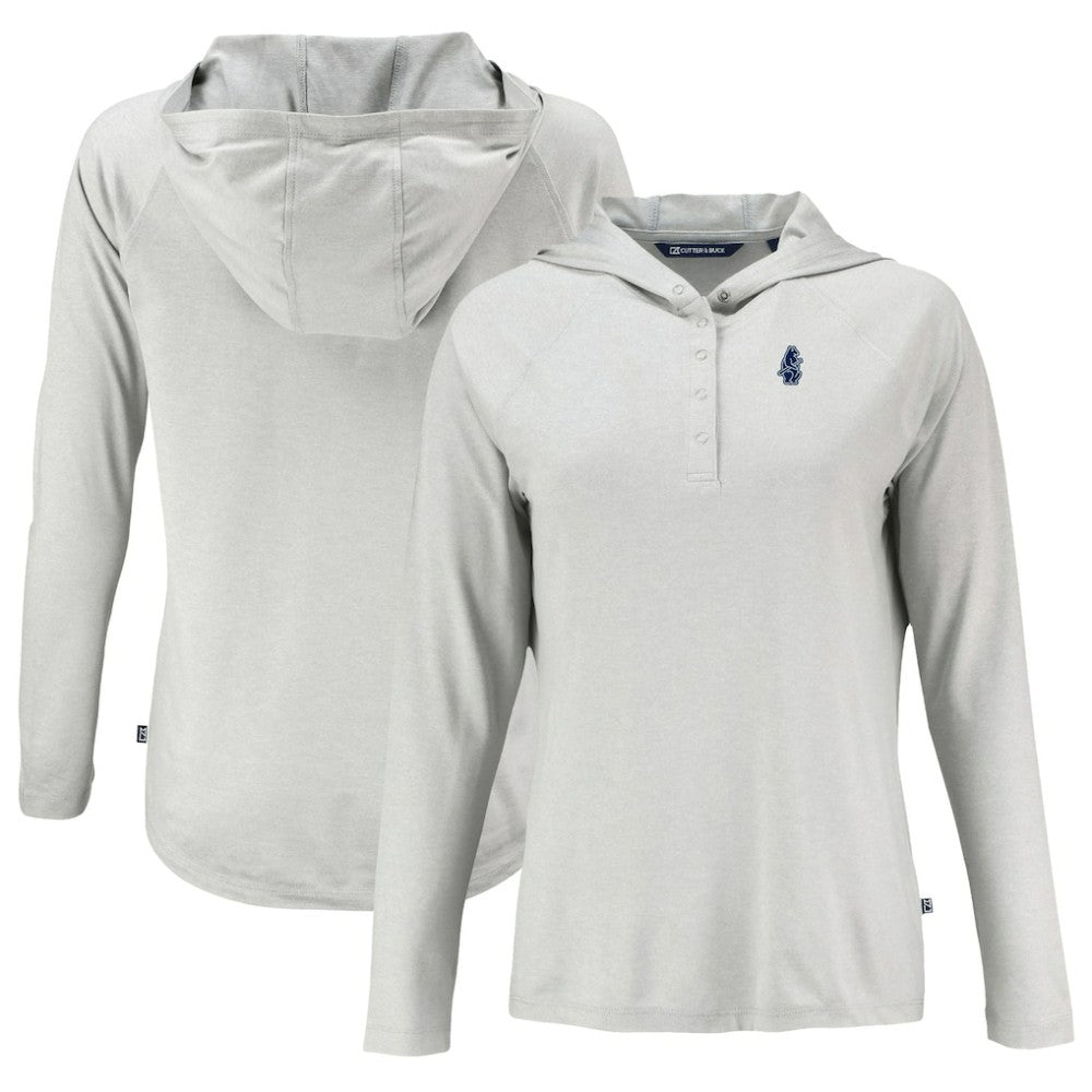 Gray Chicago Cubs Cutter & Buck Women's Cooperstown Coastline Epic Comfort Eco Recycled Hoodie Raglan Long Sleeve T-Shirt