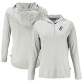 Gray Cincinnati Reds Cutter & Buck Women's Cooperstown Collection Coastline Epic Comfort Eco Recycled Hoodie Raglan Long Sleeve T-Shirt