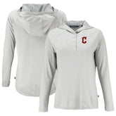 Gray Cleveland Guardians Cutter & Buck Women's Coastline Epic Comfort Eco Recycled Hoodie Raglan Long Sleeve T-Shirt