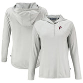Gray Philadelphia Phillies Cutter & Buck Women's Cooperstown Collection Coastline Epic Comfort Eco Recycled Hoodie Raglan Long Sleeve T-Shirt